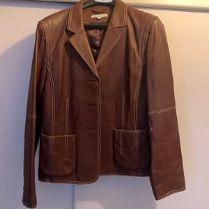 Cabi leather jacket;EUC; size 14; in chocolate brown; used a handful of times